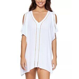 Raisins Swimwear Cover Samba Ladder-Trim Split-Sleeve Caftan Cover-Up White M